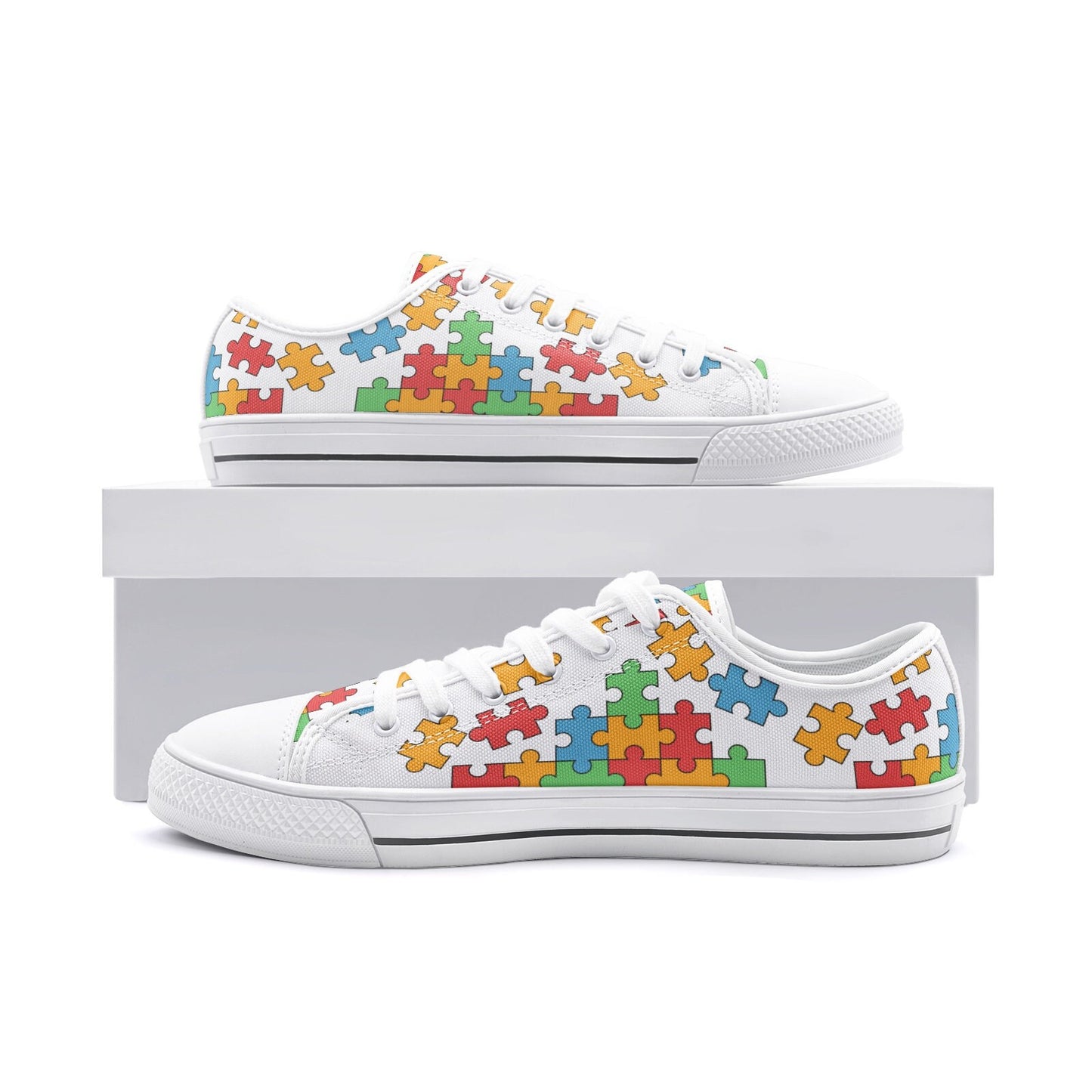 Puzzle Low Top Canvas Sneakers - Trendy Casual Footwear