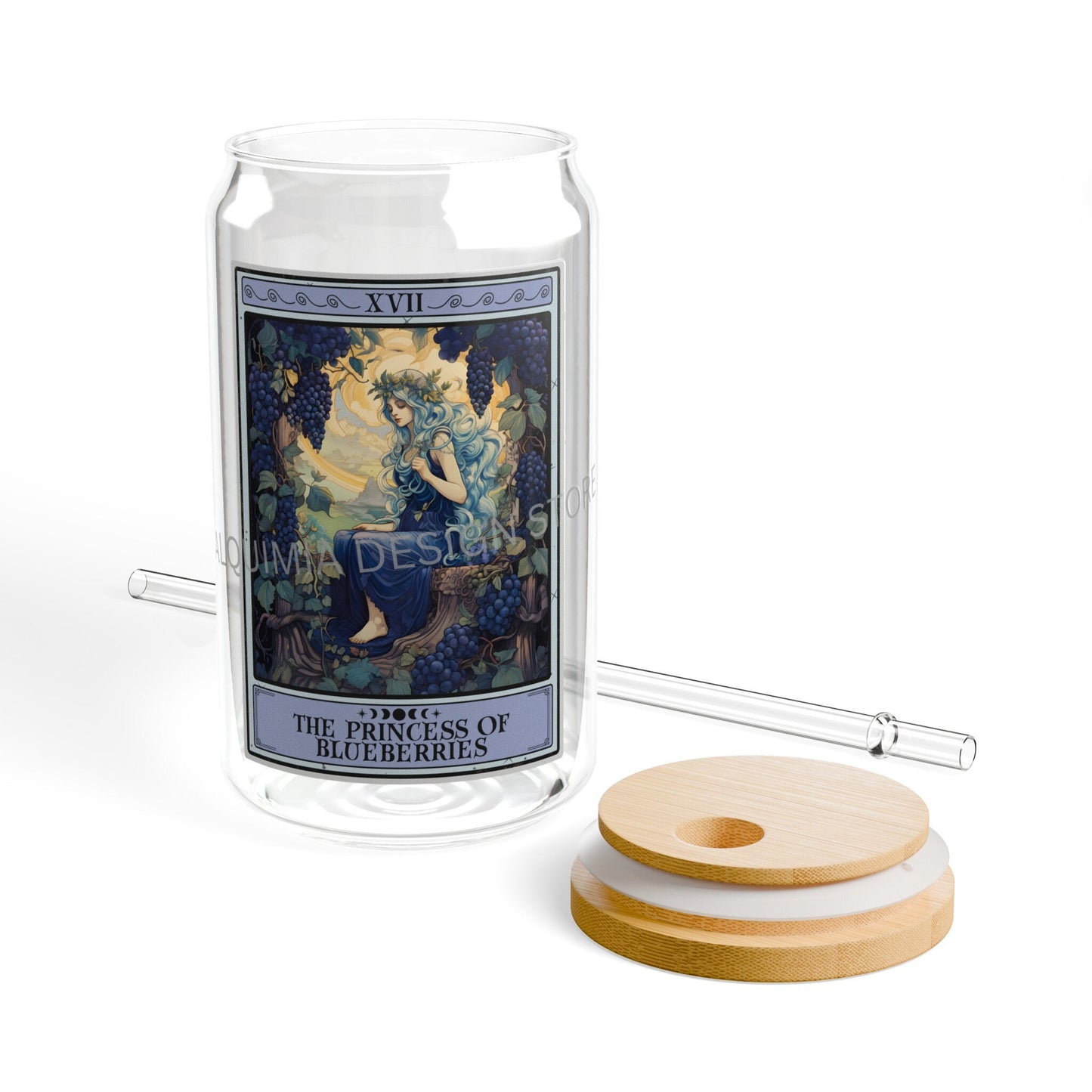 The Princess of Blueberries Tarot Card Tumbler,  Blueberry Sipper Glass 16oz