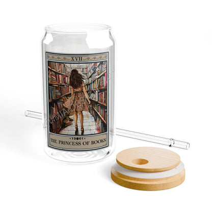 The Princess of Books Tarot Card Glass Tumbler, Book Lover Sipper Glass 16oz