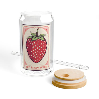 The Strawberry Tarot Card Glass Tumbler, Sipper Glass 16oz