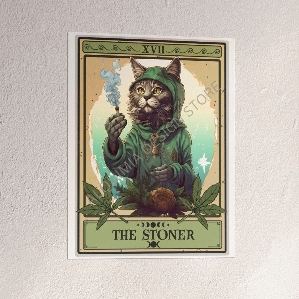 The Stoner Tarot Card Poster Print, Stoner Cat Lover Wall Art