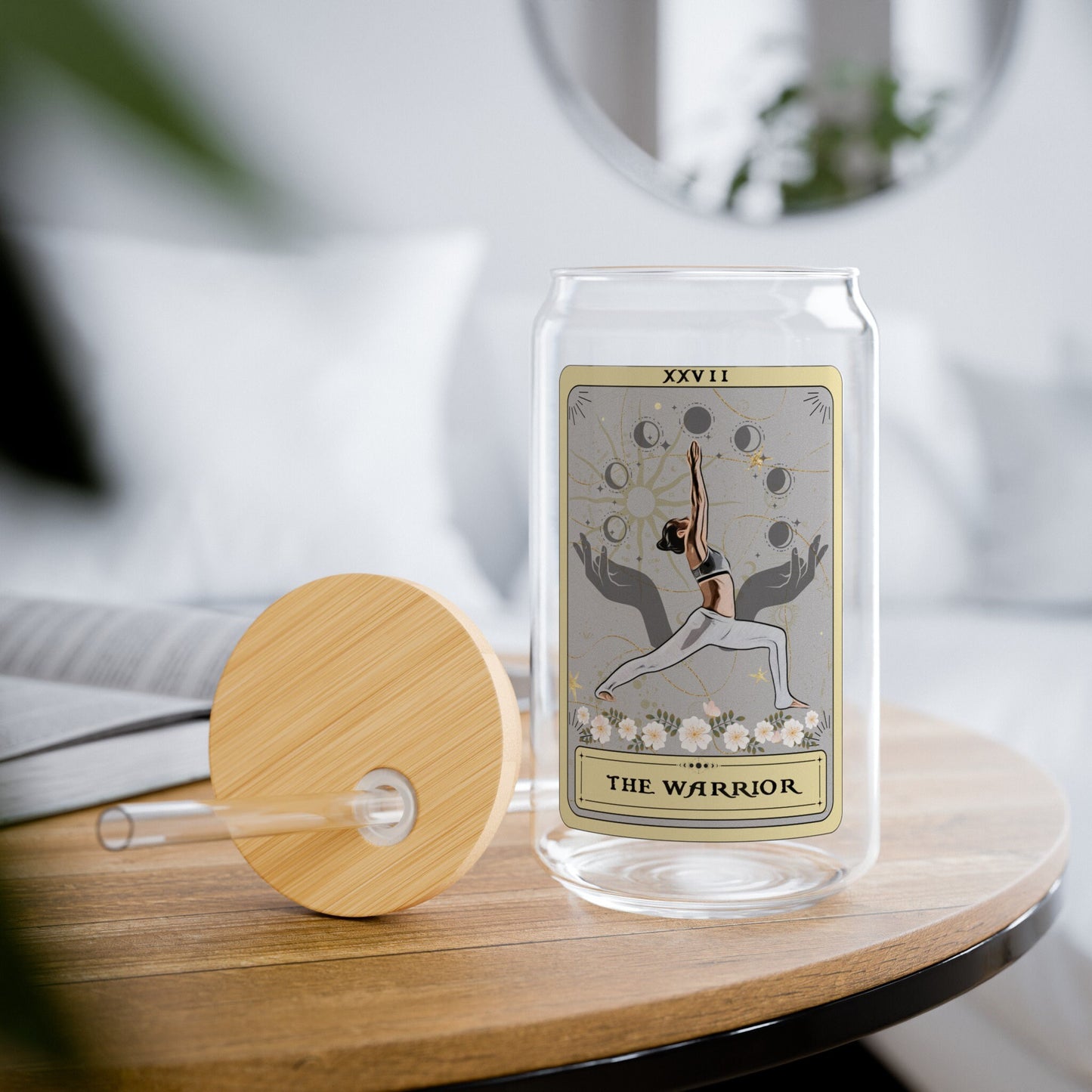 The Warrior Tarot Card Tumbler, Yoga Pose Sipper Glass 16oz