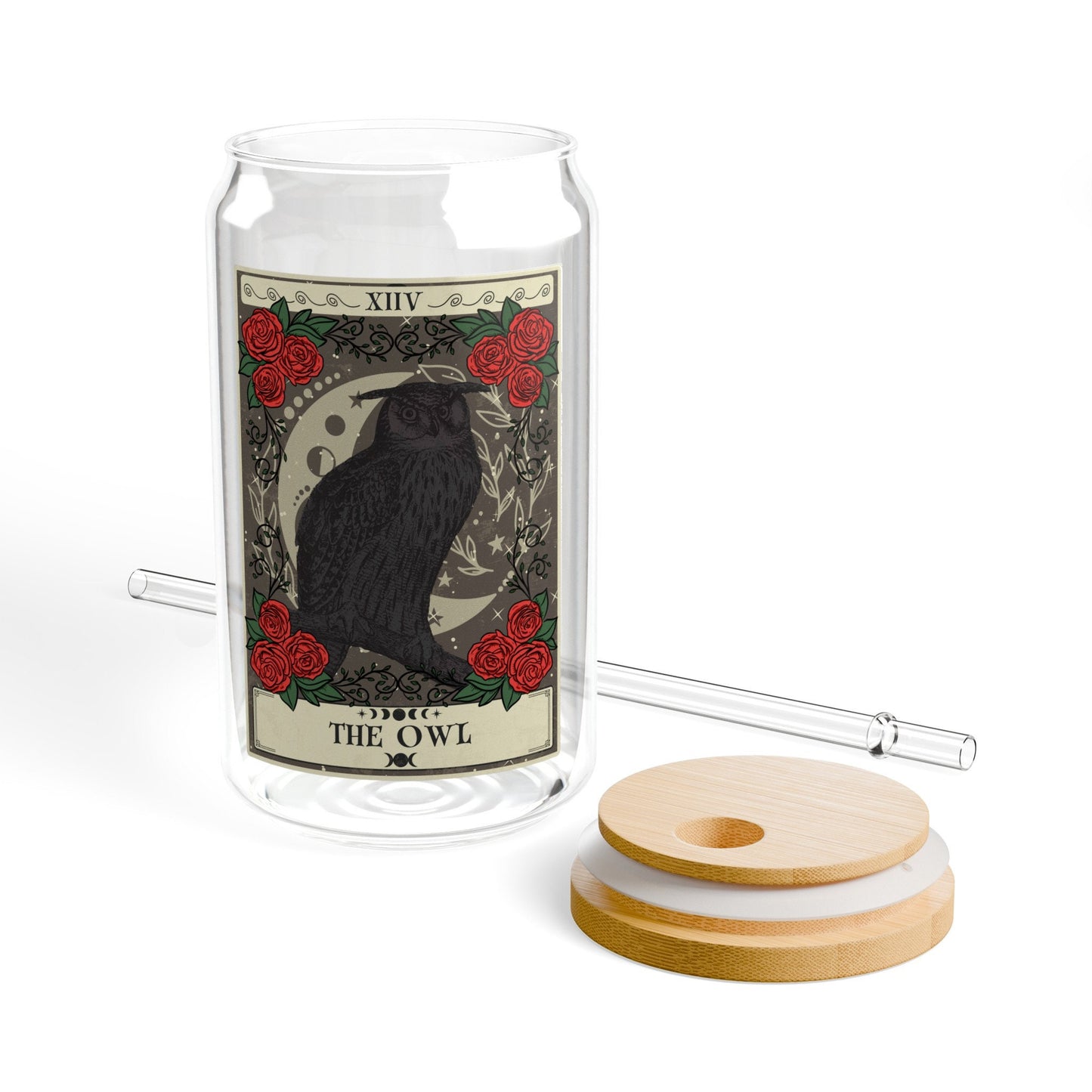 The Owl Tarot Card Tumbler Sipper Glass 16oz