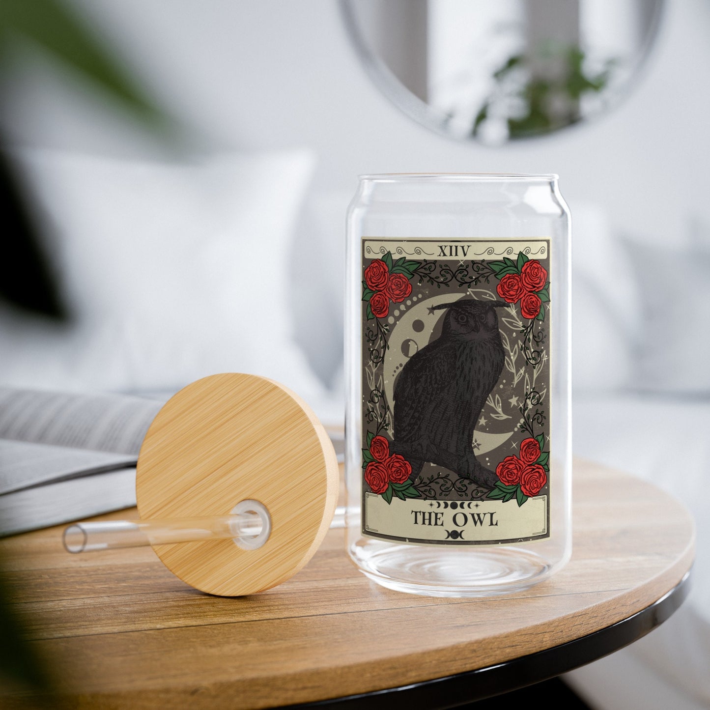 The Owl Tarot Card Tumbler Sipper Glass 16oz