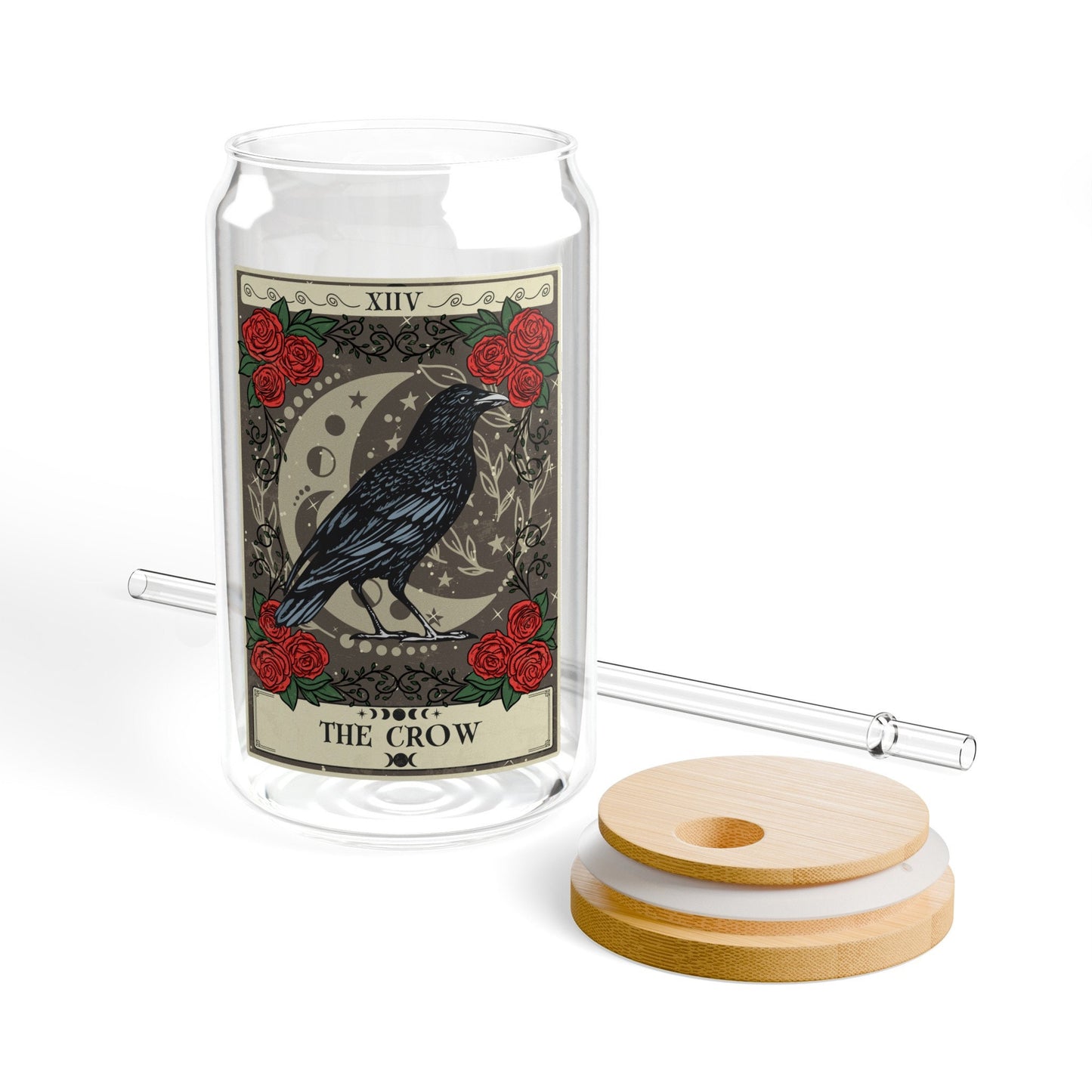 The Crow Tarot Card Tumbler Sipper Glass 16oz