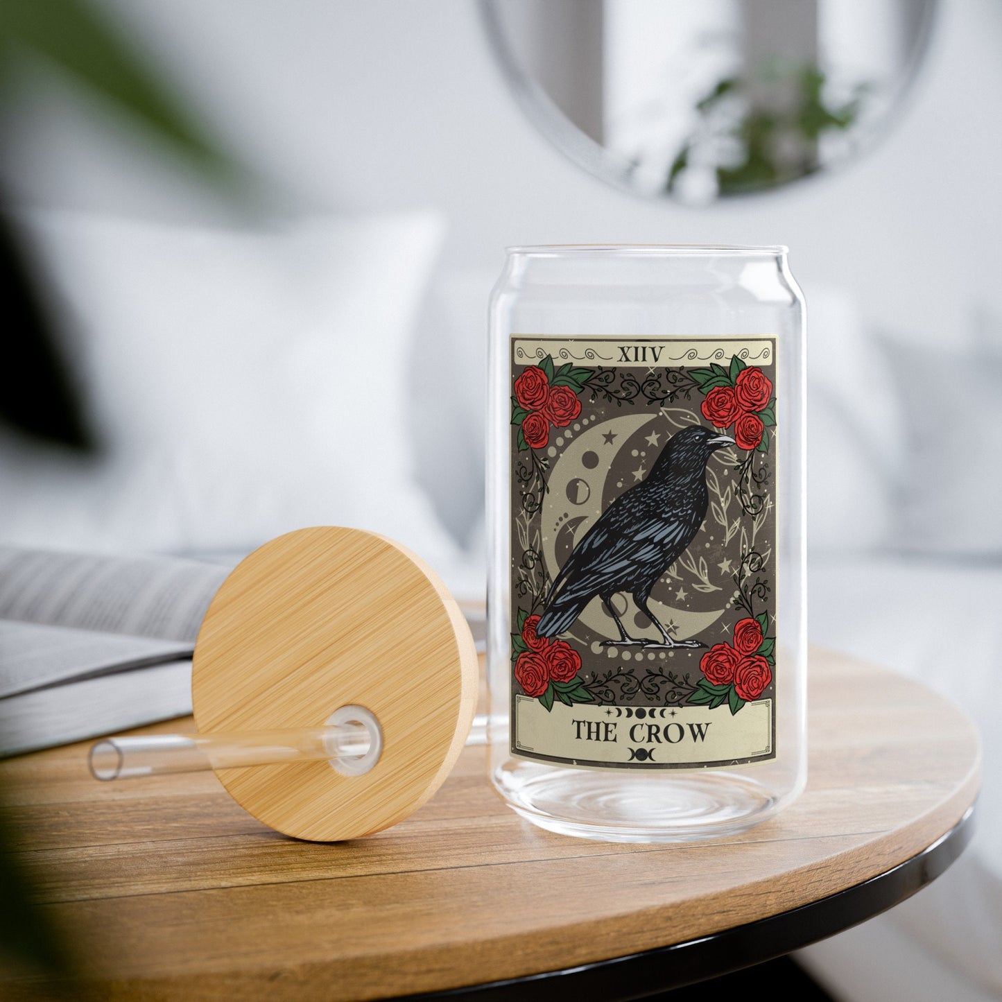 The Crow Tarot Card Tumbler Sipper Glass 16oz