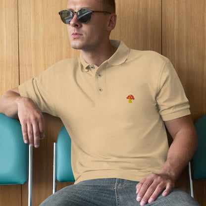 Mushroom Shirt For Mens, Mushroom Polo Shirt Mushroom Golf Shirt Men&#39;s Premium Polo Embroidered Mushroom Logo