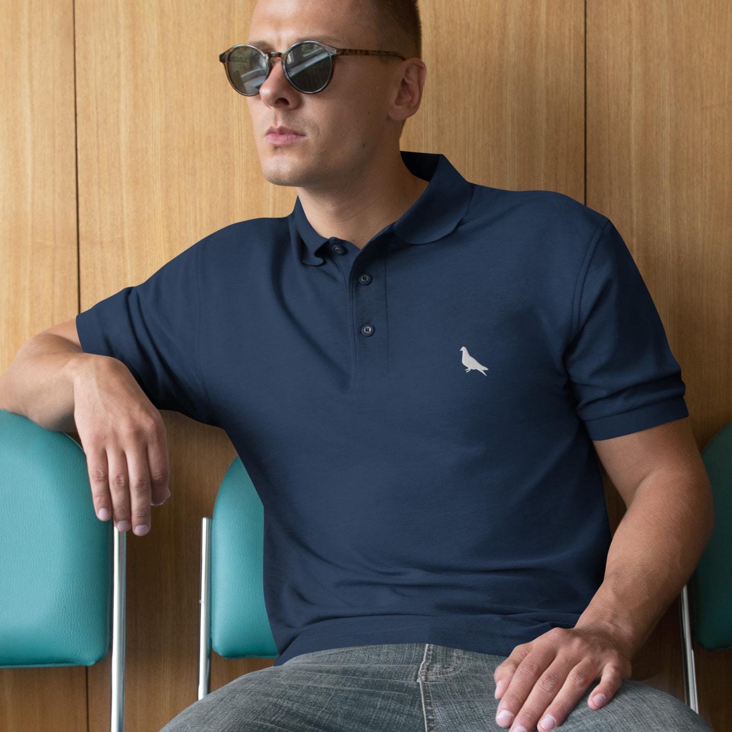 Pigeon Shirt For Mens, Pigeon Polo Shirt, Bird Lover Golf Shirt Embroidered Pigeon Logo Polo Shirt for Men