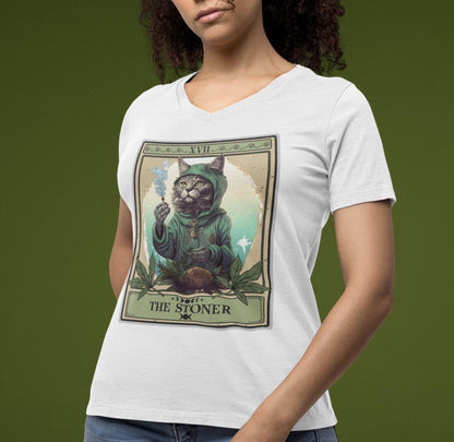 The Stoner Tarot Card V-Neck Shirt, Cat Lover