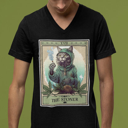 The Stoner Tarot Card V-Neck Shirt, Cat Lover