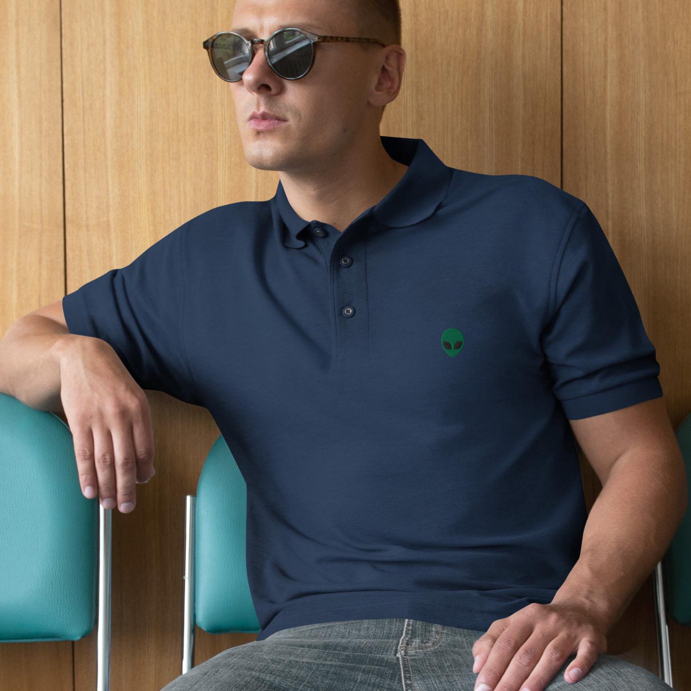 Alien Shirt For Mens, UFO Polo Shirt Alien Logo Golf Shirt Men&#39;s Premium Polo Embroidered Alien Logo Office Shirt