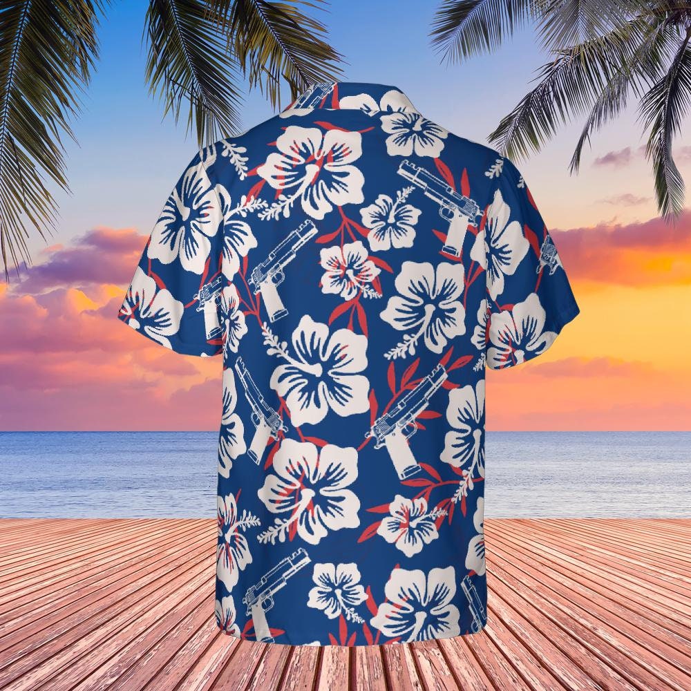 Gun Hawaiian Shirt, Blue Red