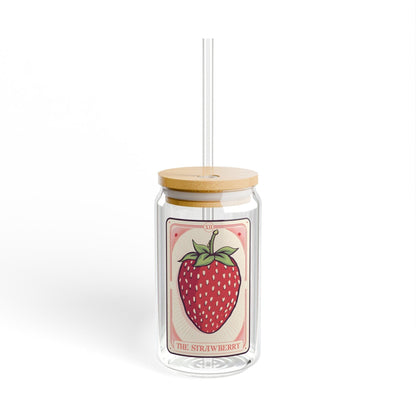 The Strawberry Tarot Card Glass Tumbler, Sipper Glass 16oz