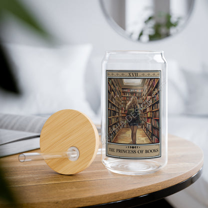 The Princess of Books Tarot Card Glass Tumbler, Reading Book Lover Sipper Glass 16oz