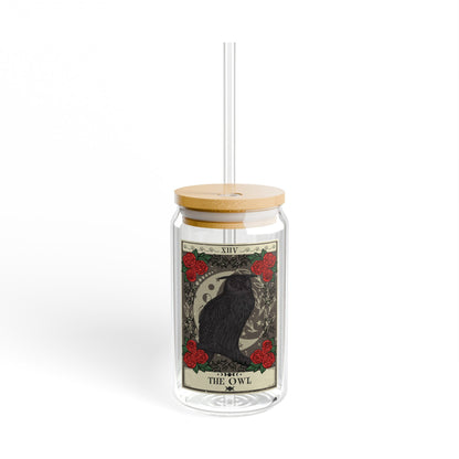 The Owl Tarot Card Tumbler Sipper Glass 16oz