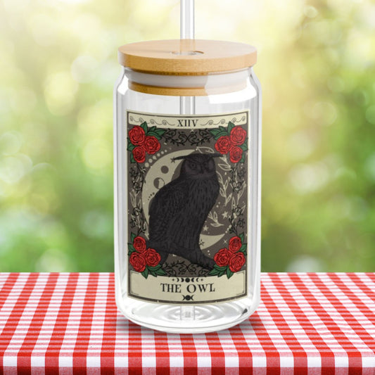 The Owl Tarot Card Tumbler Sipper Glass 16oz