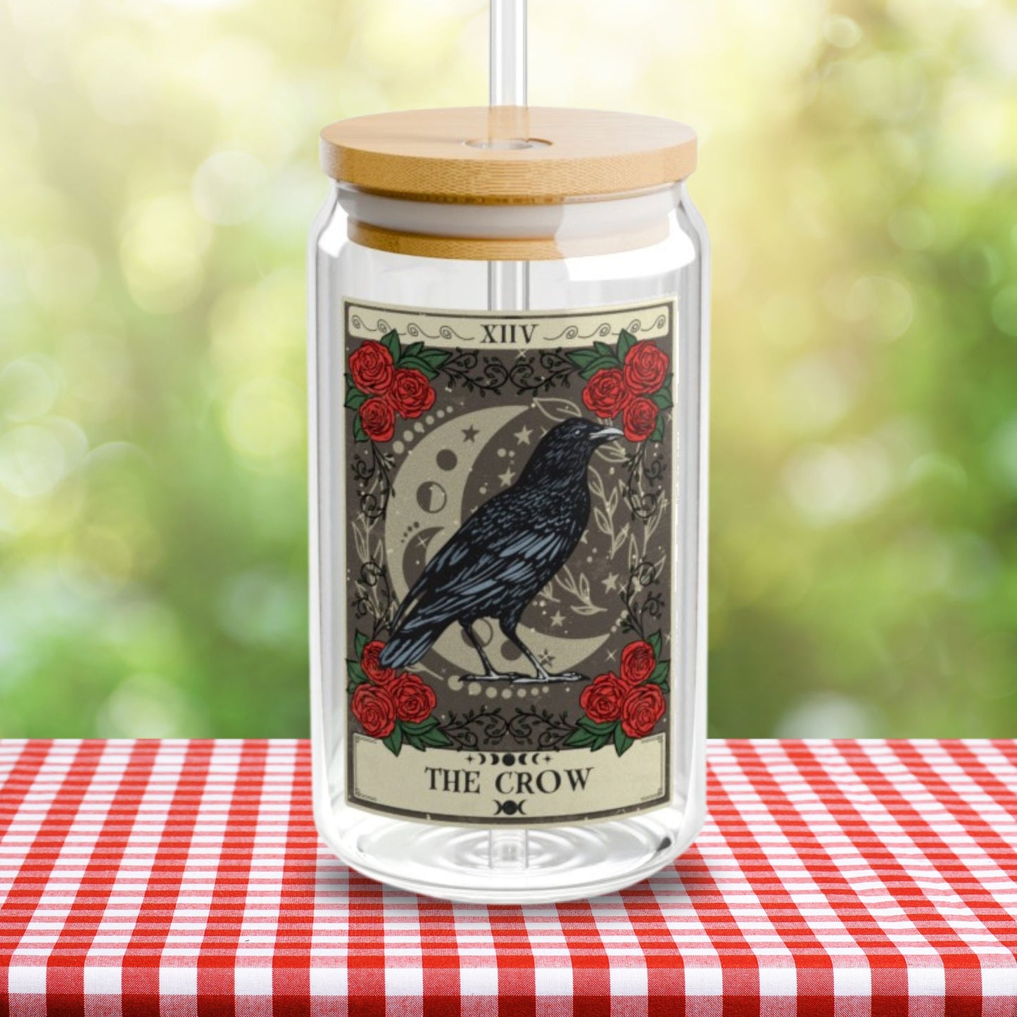 The Crow Tarot Card Tumbler Sipper Glass 16oz