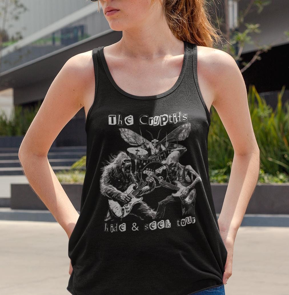 The Cryptids Hide And Seek Tour Tank Top, Cryptid Shirt, Bigfoot Shirt Alien Sasquatch Top Mothman Tee Cryptozoology UFO