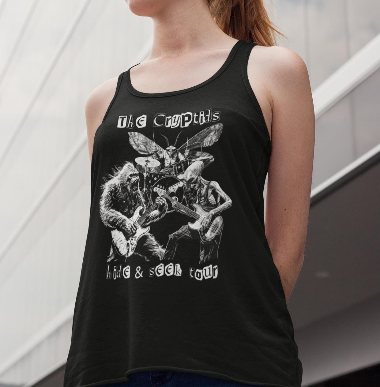 The Cryptids Hide And Seek Tour Tank Top, Cryptid Shirt, Bigfoot Shirt Alien Sasquatch Top Mothman Tee Cryptozoology UFO