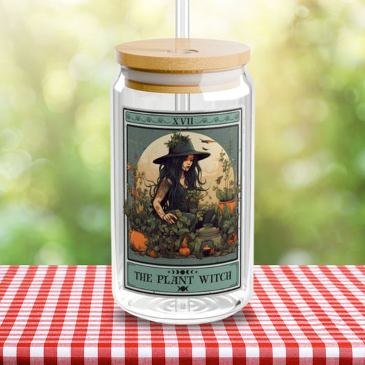 The Plant Witch Tarot Card Tumbler Gardener Plant Lover Sipper Glass 16oz