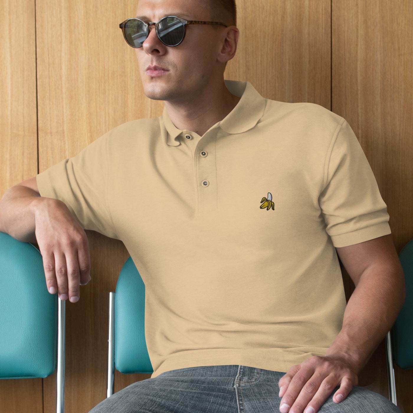 Banana Shirt For Mens, Banana Polo Shirt Banana Golf Men&#39;s Premium Polo Embroidered Banana Logo Shirt