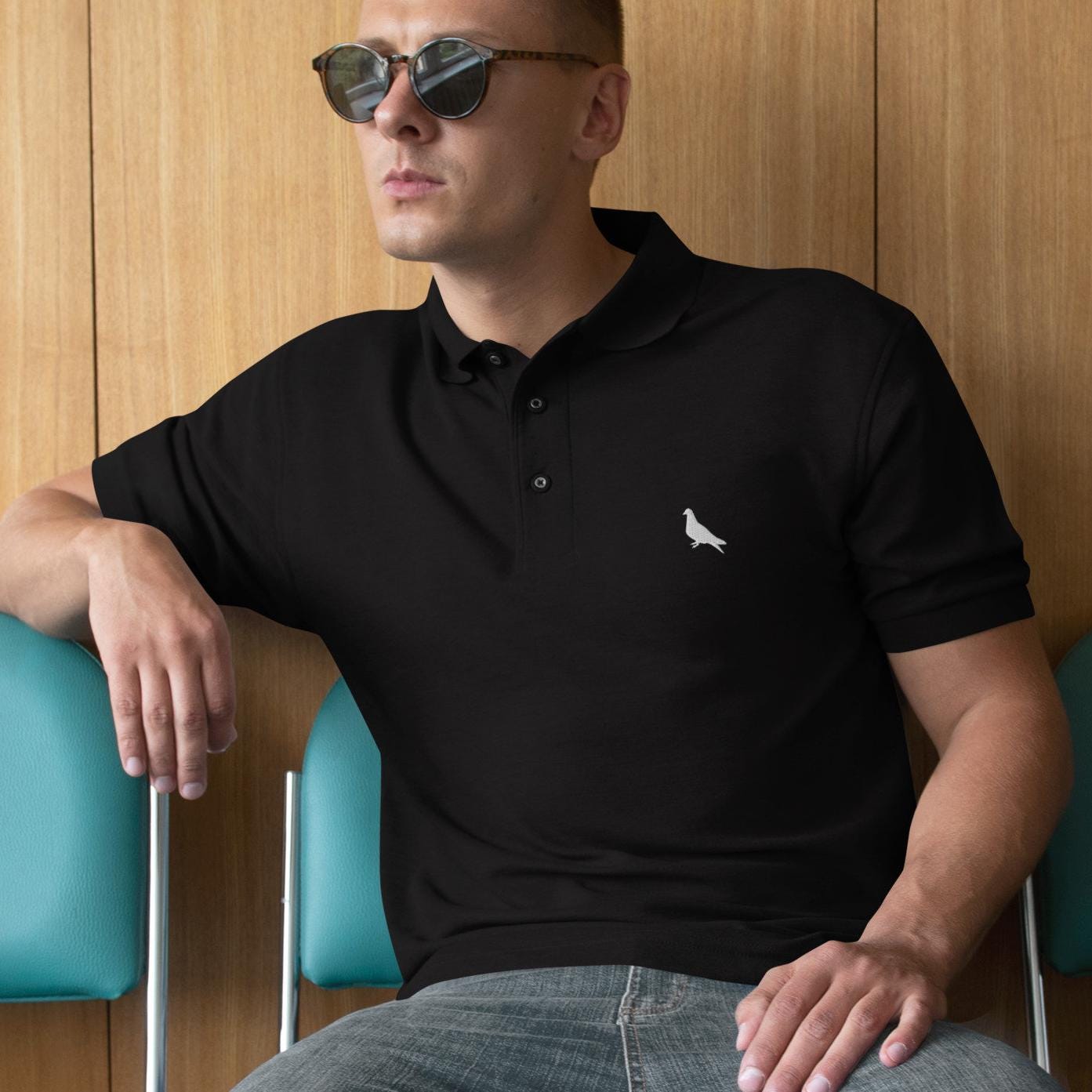 Pigeon Shirt For Mens, Pigeon Polo Shirt, Bird Lover Golf Shirt Embroidered Pigeon Logo Polo Shirt for Men