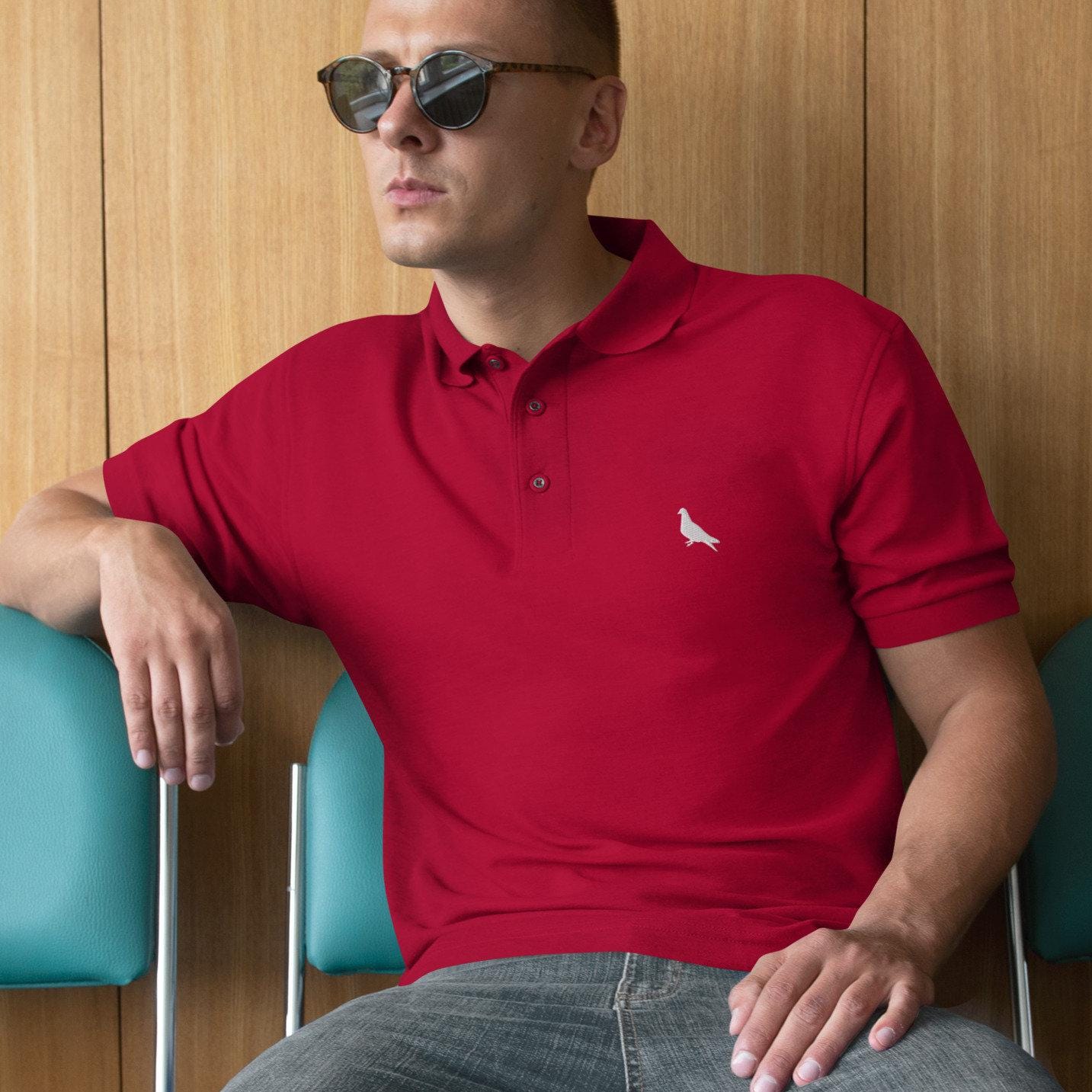 Pigeon Shirt For Mens, Pigeon Polo Shirt, Bird Lover Golf Shirt Embroidered Pigeon Logo Polo Shirt for Men