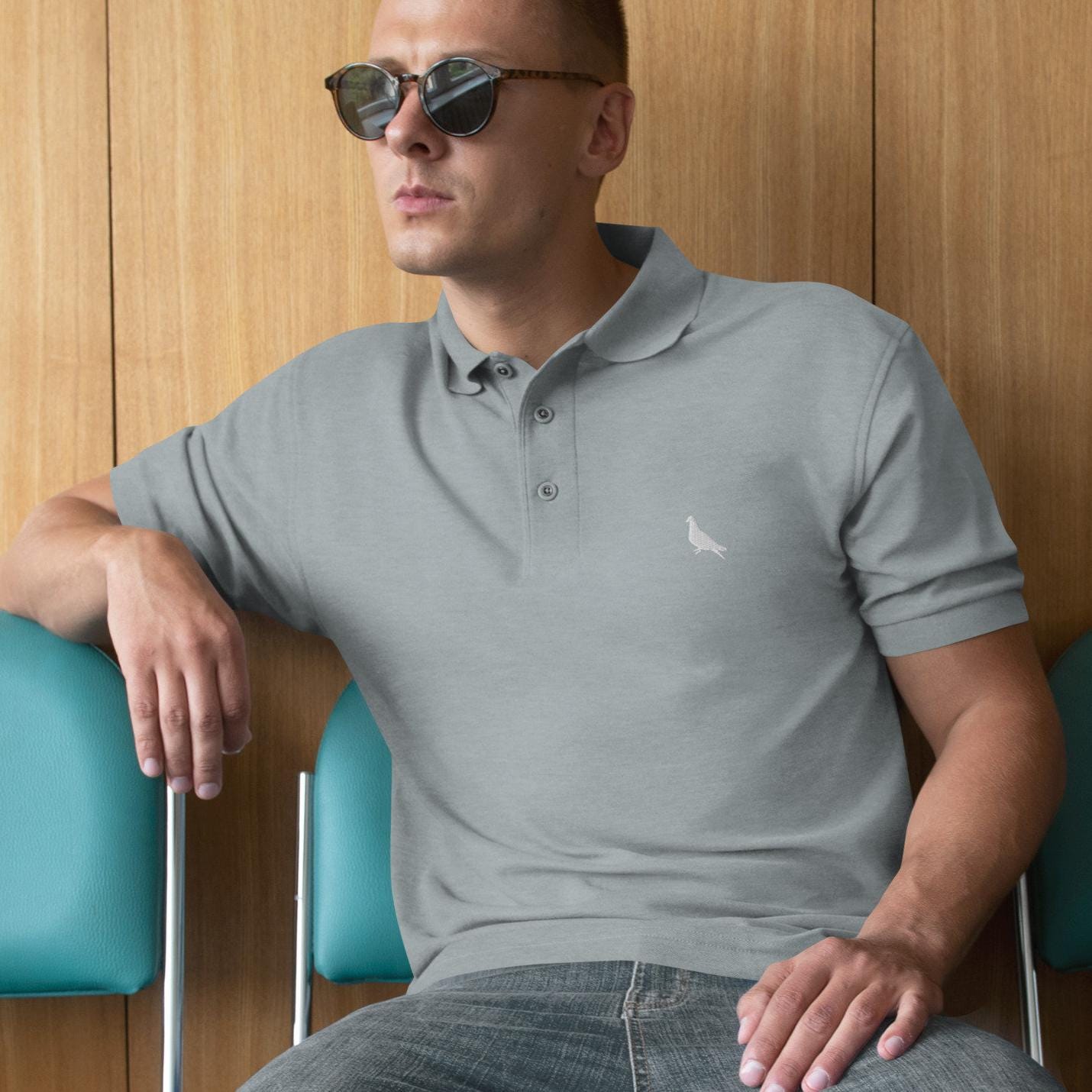 Pigeon Shirt For Mens, Pigeon Polo Shirt, Bird Lover Golf Shirt Embroidered Pigeon Logo Polo Shirt for Men