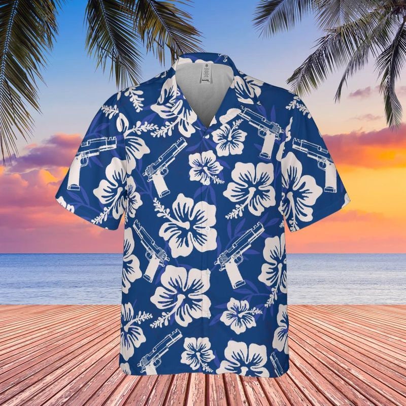 Gun Hawaiian Shirt, Blue