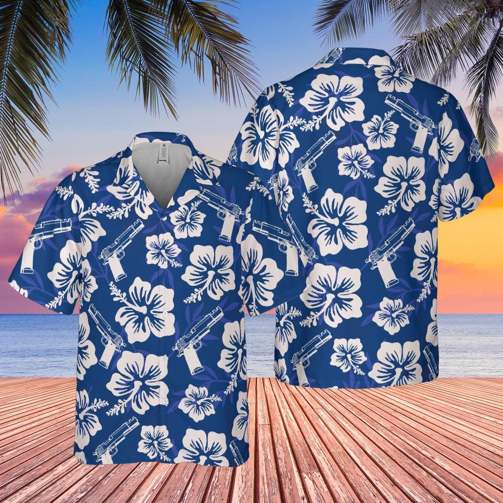 Gun Hawaiian Shirt, Blue