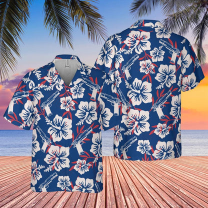 Gun Hawaiian Shirt, Blue Red