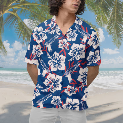 Gun Hawaiian Shirt, Blue Red