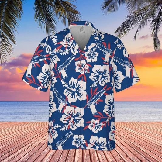 Gun Hawaiian Shirt, Blue Red