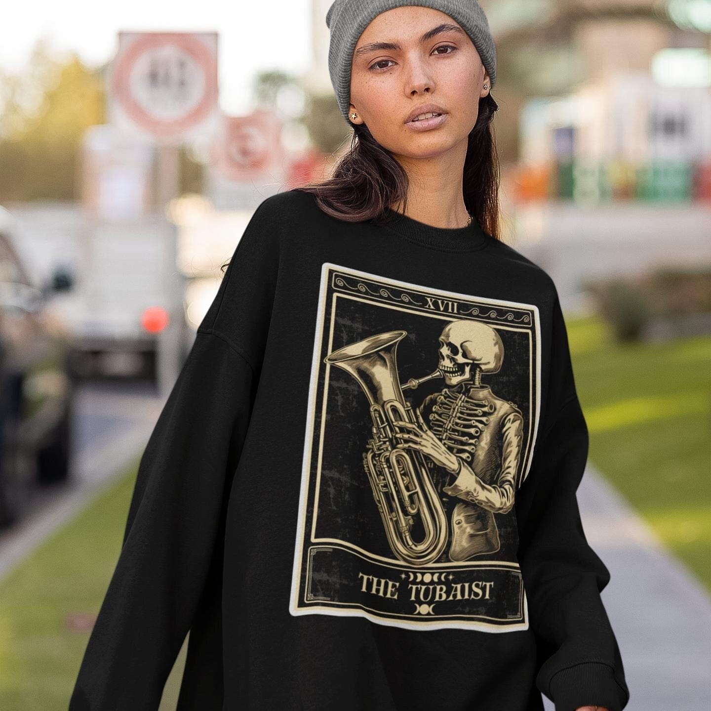 The Tubaist Tarot Card Sweatshirt, Tuba Player