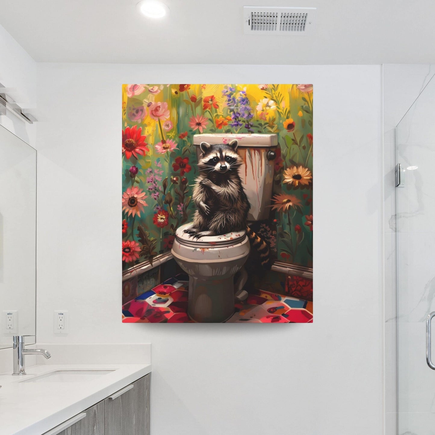 Raccoon Canvas Bathroom Wall Art