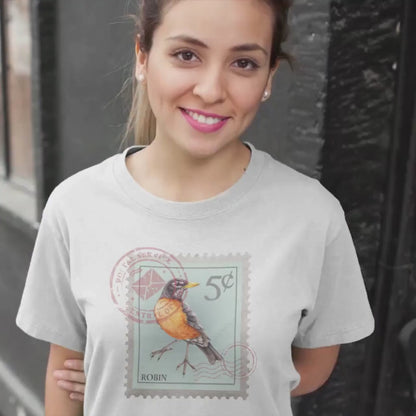 Robin Bird Postage Stamp Shirt